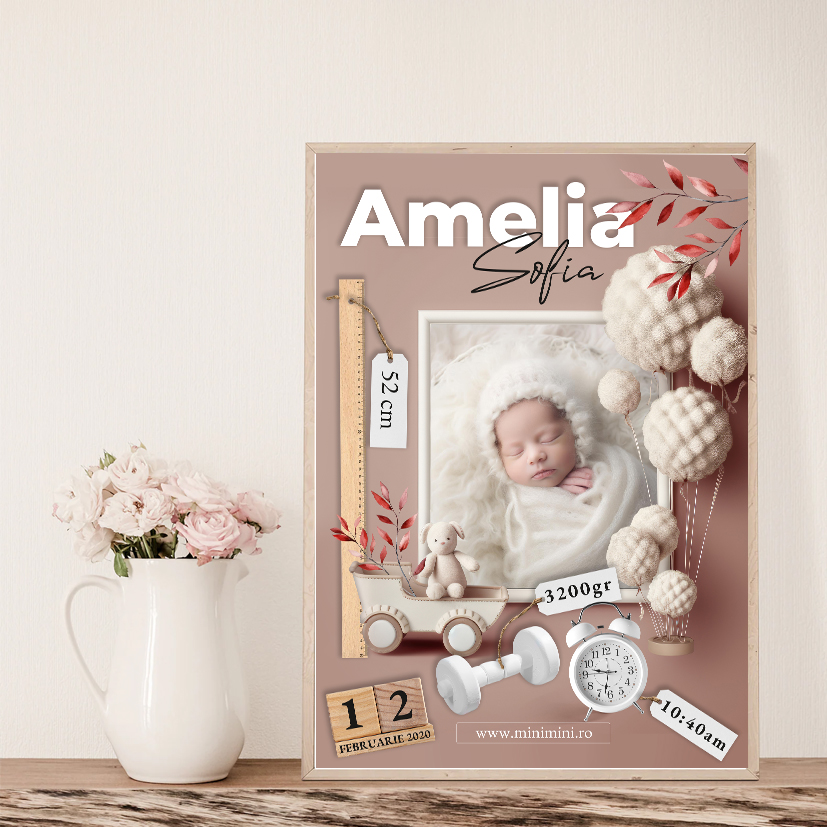 Tablou personalizat cu poza bebelușului Newborn Baby Girl - Image 4