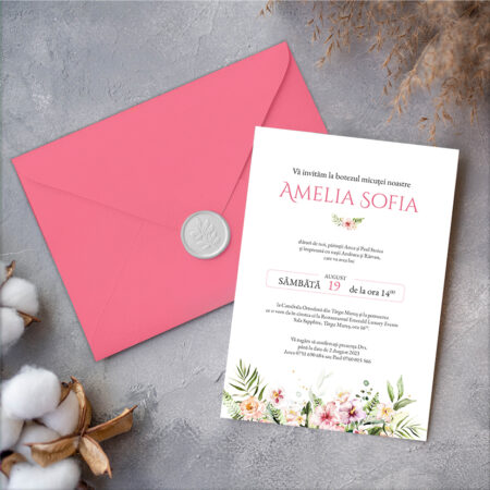 Invitație botez cu plic și sigiliu de ceară, MiniMini, "Aloha"