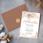 Invitație botez cu plic și sigiliu de ceară, MiniMini, "Boho"