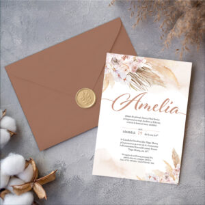 Invitație botez cu plic și sigiliu de ceară, MiniMini, "Boho"