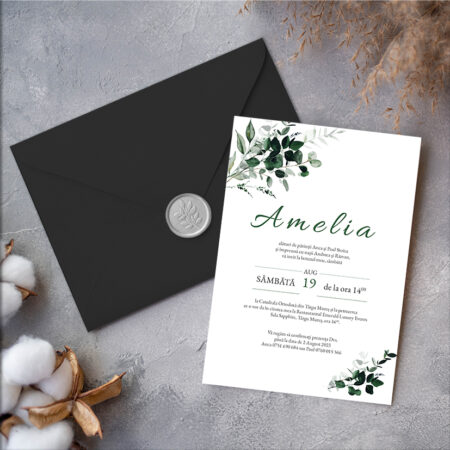 Invitație botez cu plic și sigiliu de ceară, MiniMini, "Eucalypt"