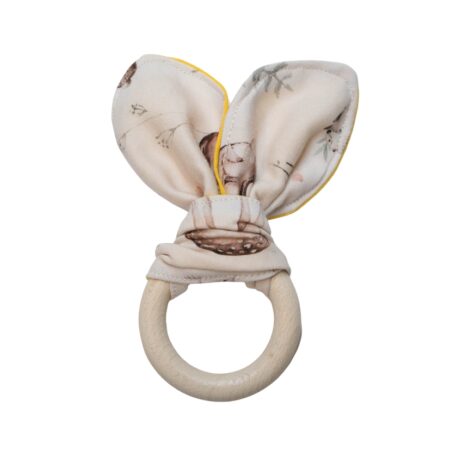 Inel dentiție din lemn și bumbac organic "Animale"