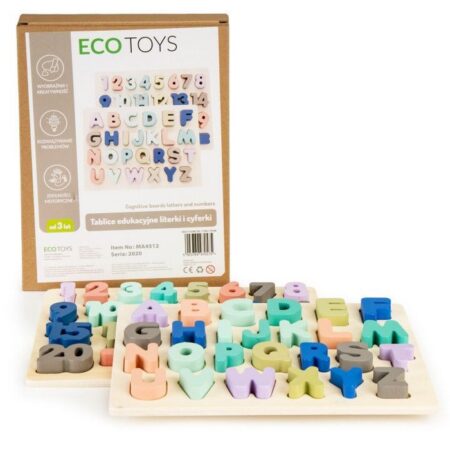 Tablă educațională din lemn cu cifre și litere - 51 de elemente Ecotoys MA4512