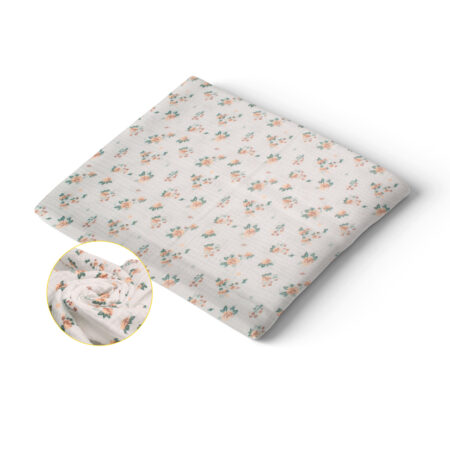 Păturică muselină dublă, Flori Bej, 70x100 cm