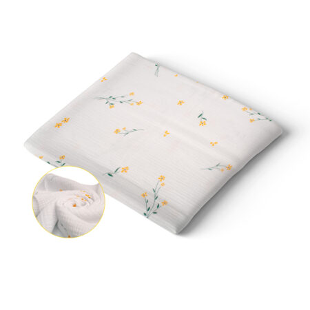 Păturică muselină dublă, Flori galbene, 70x100 cm