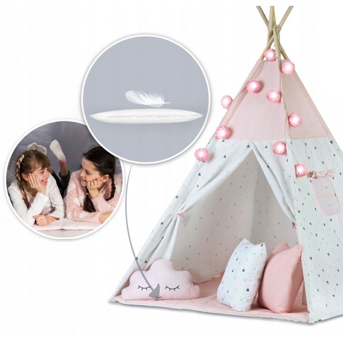 Cort de joacă pentru copii cu ghirlandă și lumini Ricokids 120 x 120 x 165 cm - Roz - Image 3