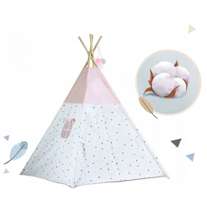 Cort de joacă pentru copii cu ghirlandă și lumini Ricokids 120 x 120 x 165 cm - Roz - Image 2