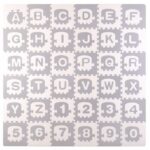 Saltea de joacă 180 x 180 cm cu litere și cifre Ricokids 7488 - Trenuleț Gri