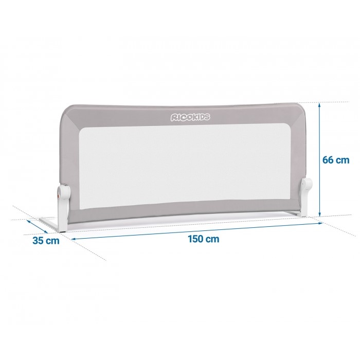 Barieră de protecție pentru pat 150 x 35 x 66 cm Ricokids - Gri - Image 2