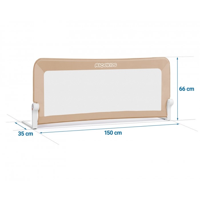 Barieră de protecție pentru pat 150 x 35 x 66 cm Ricokids - Bej - Image 2
