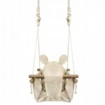 Leagăn 3 în 1 cu cadru din lemn cu pernă moale Ecotoys 363620 - Alb