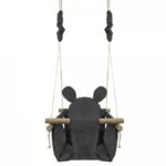 Leagăn 3 în 1 cu cadru din lemn cu pernă moale Ecotoys 363620 - Antracit