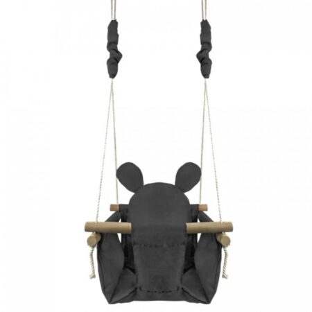 Leagăn 3 în 1 cu cadru din lemn cu pernă moale Ecotoys 363620 - Antracit