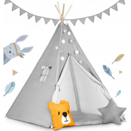 Cort de joacă pentru copii cu ghirlandă și lumini Ricokids 120 X 120 X 165 Cm - Gri