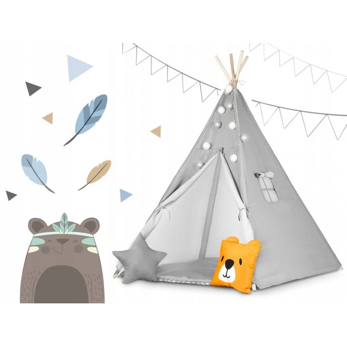 Cort de joacă pentru copii cu ghirlandă și lumini Ricokids 120 X 120 X 165 Cm - Gri - Image 7