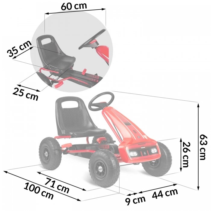 Kart cu pedale și roți gonflabile Gokart RK-593 Ricokids 759300, Roșu - Image 5