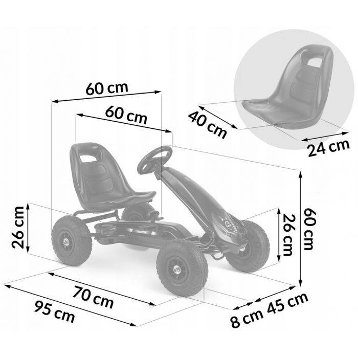 Kart cu pedale și roți gonflabile, Gokart RK-590, Ricokids 759000, Negru - Image 9