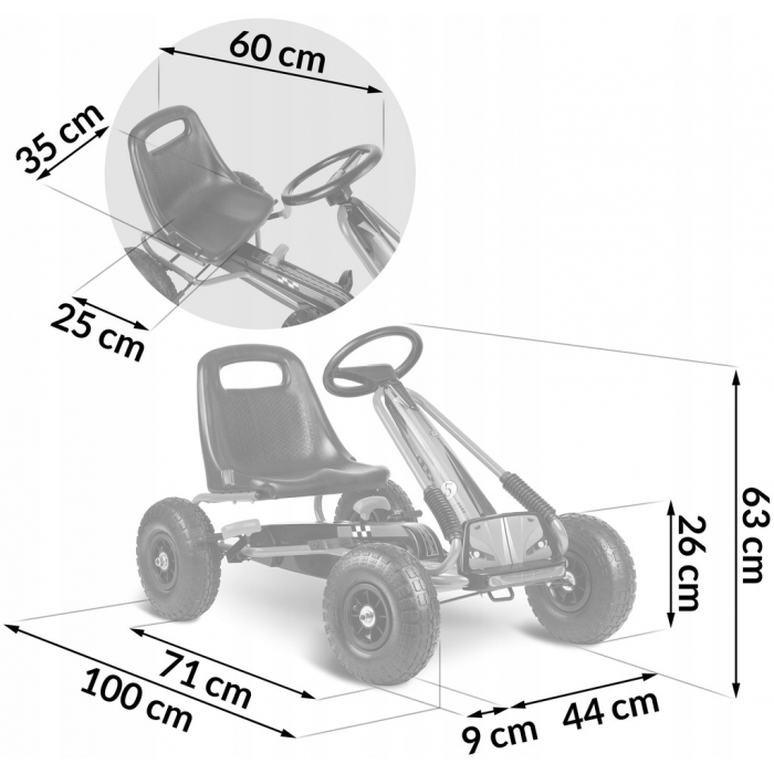 Kart cu pedale și roți gonflabile, Gokart RK-594, Ricokids 759400, Albastru - Image 10