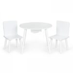 Set de masă cu două scaune pentru copii și loc de depozitare jucării Ecotoys WH135 - Alb