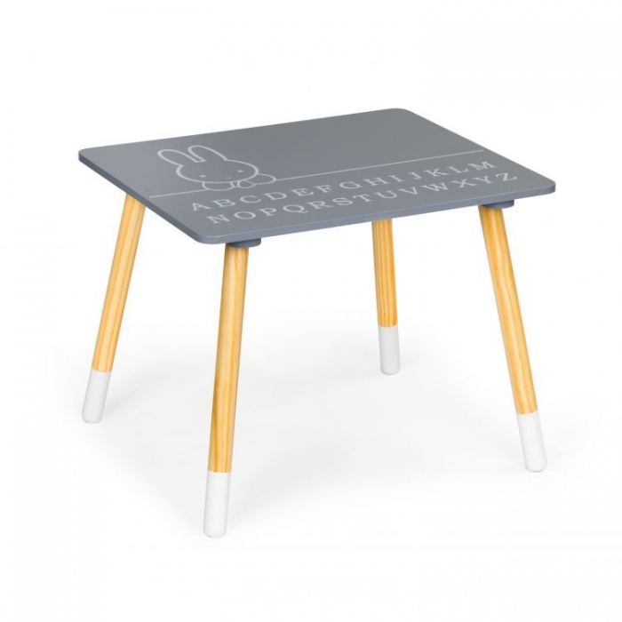 Set de masă cu alfabet și două scaune în formă de iepuraș pentru copii Ecotoys WH141 - Gri și natur - Image 6