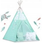 Cort de joacă pentru copii cu ghirlandă și lumini Ricokids 740004, 120 X 120 X 165 cm - Mint