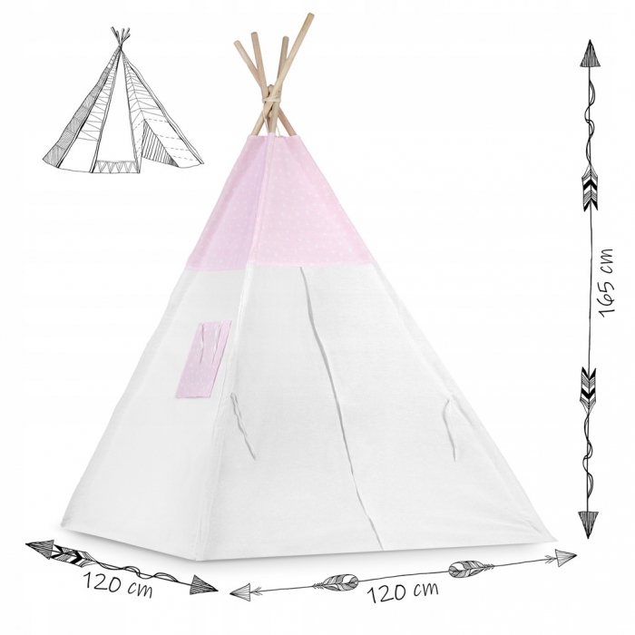 Cort de joacă pentru copii cu ghirlandă, 3 pernițe și lampă LED unicorn, Ricokids 740403, 120 X 120 X 165 cm - Roz - Image 6
