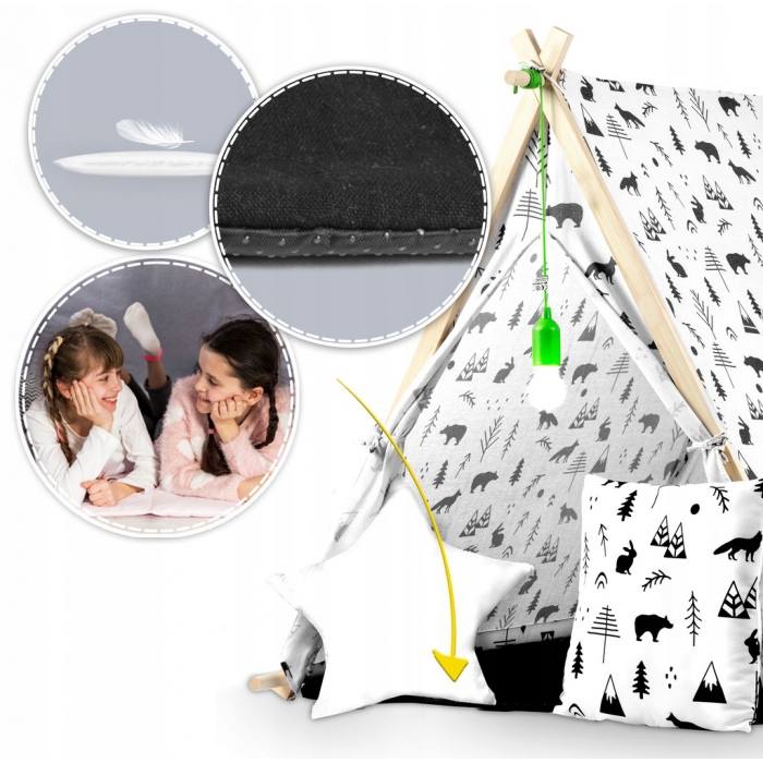 Cort de joacă pentru copii cu 2 pernițe și lampă tip bec suspendat, Ricokids 740500, 107 X 116 X 110 cm - Alb - Image 3