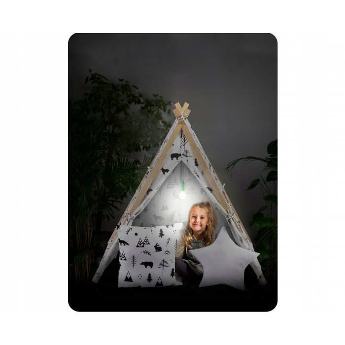 Cort de joacă pentru copii cu 2 pernițe și lampă tip bec suspendat, Ricokids 740500, 107 X 116 X 110 cm - Alb - Image 5