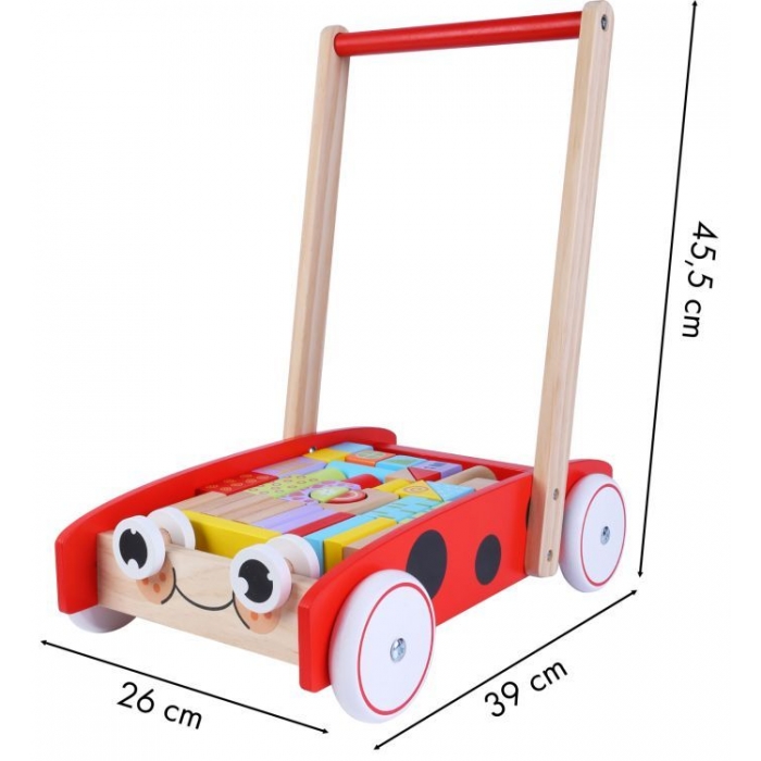 Antemergător din lemn + 40 de cuburi Ecotoys 2112 Buburuză - Image 4