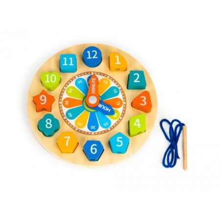 Jucărie educativă din lemn 3 în 1 tip ceas Ecotoys PH05I006