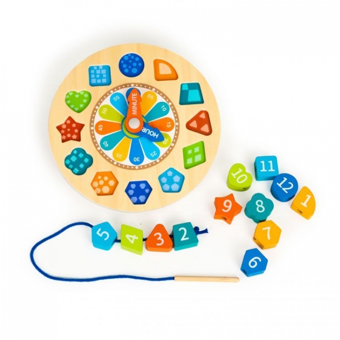Jucărie educativă din lemn 3 în 1 tip ceas Ecotoys PH05I006 - Image 2