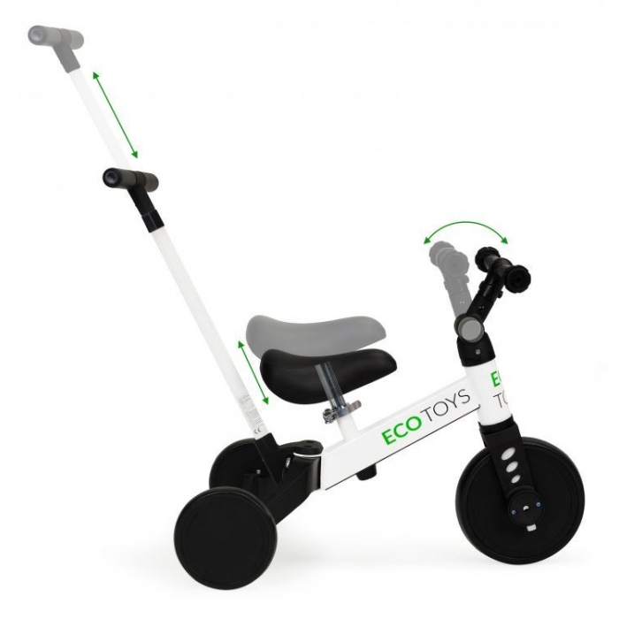 Tricicletă 2 în 1 cu pedale și maner Ecotoys YM-BT-6 - Alb - Image 8