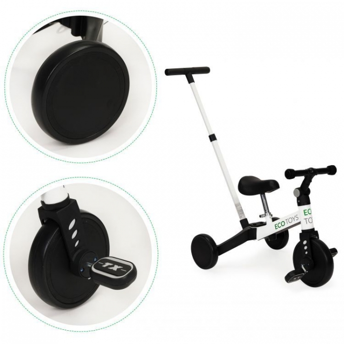 Tricicletă 2 în 1 cu pedale și maner Ecotoys YM-BT-6 - Alb - Image 4