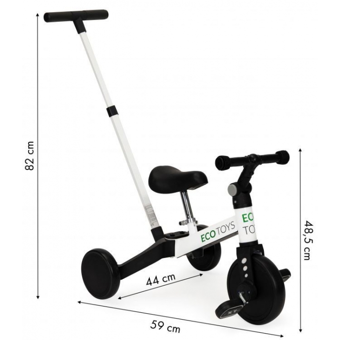 Tricicletă 2 în 1 cu pedale și maner Ecotoys YM-BT-6 - Alb - Image 3