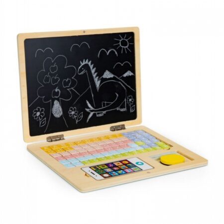 Laptop educațional din lemn cu magnet și taste din lemn Ecotoys G068 - Alb