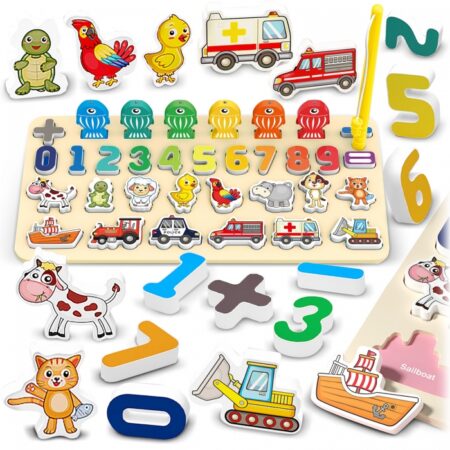 Tablă educativă din lemn cu cifre, animale și vehicule Ricokids 781400