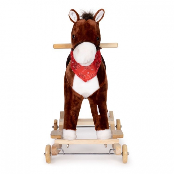 Căluț balansoar cu roți, sunete și coadă în mișcare Ecotoys XL-106W - Maro - Image 3