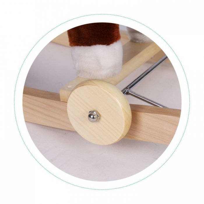 Căluț balansoar cu roți, sunete și coadă în mișcare Ecotoys XL-106W - Maro - Image 5