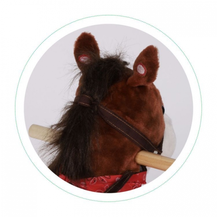 Căluț balansoar cu roți, sunete și coadă în mișcare Ecotoys XL-106W - Maro - Image 6