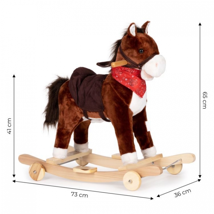 Căluț balansoar cu roți, sunete și coadă în mișcare Ecotoys XL-106W - Maro - Image 7