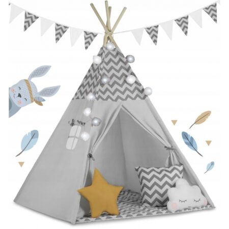 Cort de joacă pentru copii cu ghirlandă și lumini Nukido 120 x 120 x 165 cm - Gri