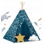 Cort de joacă pentru copii cu lumini și 2 pernite Nukido 120 x 120 x 165 cm - Bleumarin cu steluțe 