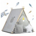 Cort de joacă pentru copii cu lampă și 2 pernițe Nukido 107 x 116 x 110 cm - Gri