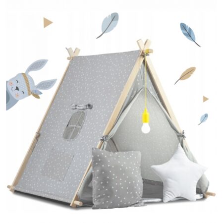Cort de joacă pentru copii cu lampă și 2 pernițe Nukido 107 x 116 x 110 cm - Gri