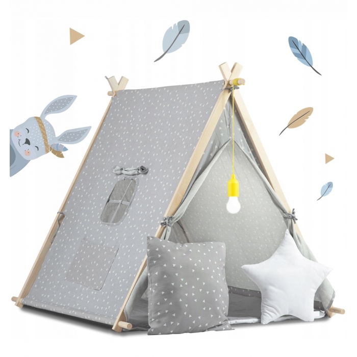Cort de joacă pentru copii cu lampă și 2 pernițe Nukido 107 x 116 x 110 cm - Gri