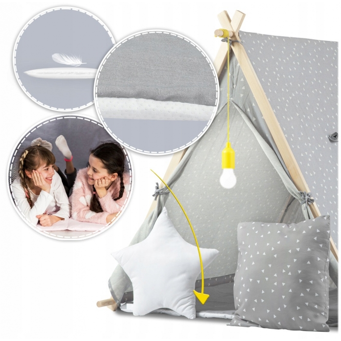 Cort de joacă pentru copii cu lampă și 2 pernițe Nukido 107 x 116 x 110 cm - Gri - Image 2