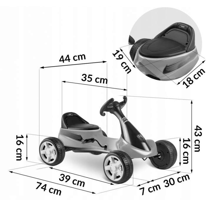 Kart cu pedale și roți din plastic dur, vârsta 3-7 ani, Gokart RK-595 Ricokids 759500, Roșu - Image 6