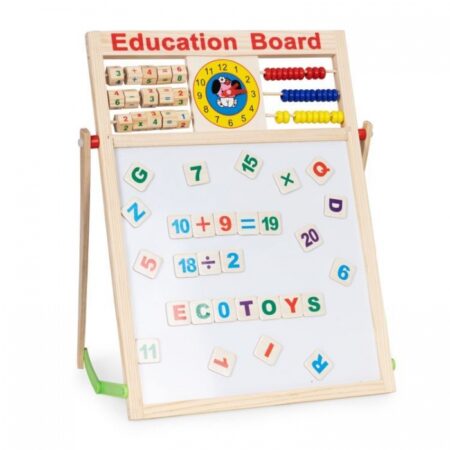 Tablă educațională din lemn cu două fețe și accesorii Ecotoys MB552