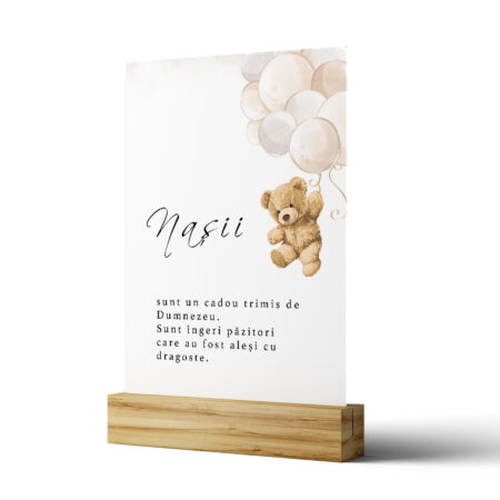 Cadou pentru nași - Mini tablou în suport de lemn Ursulețul Lulu