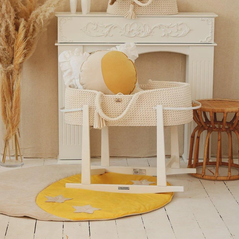 Covor Rotund Catifea Lună și Stele Galben și Bej - Image 2